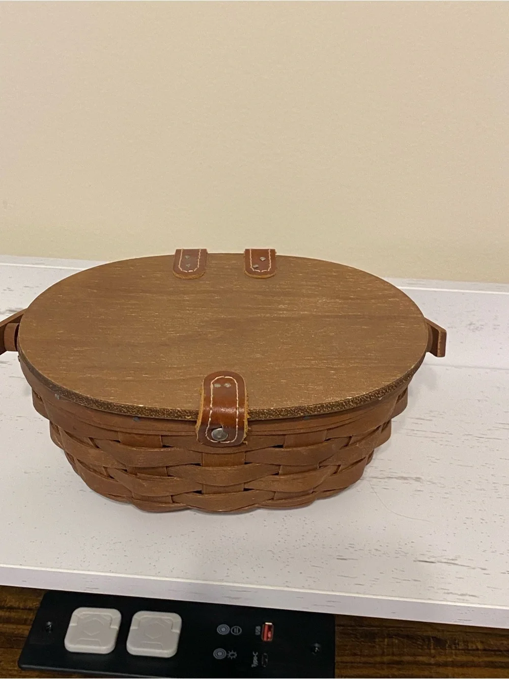 Longaberger Chocolate Brown Oval Kiddie Purse w/ Handle & Plastic Protector